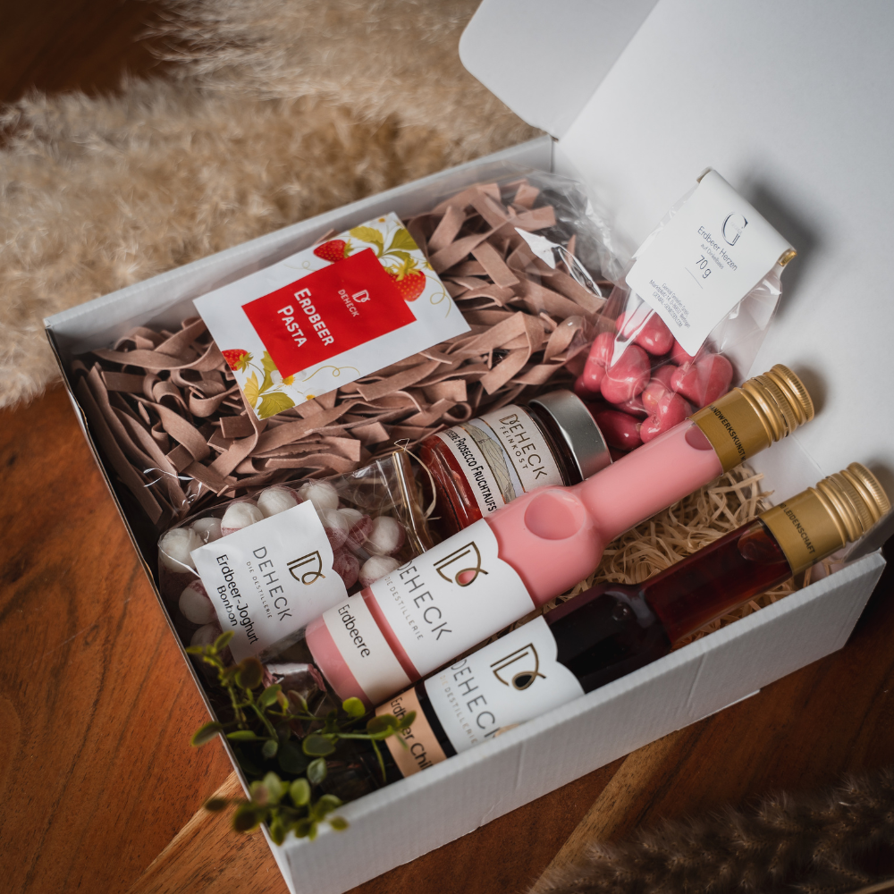 Erdbeere Schlemmerbox- XXL Erdbeeren Feinkost & Likör Set