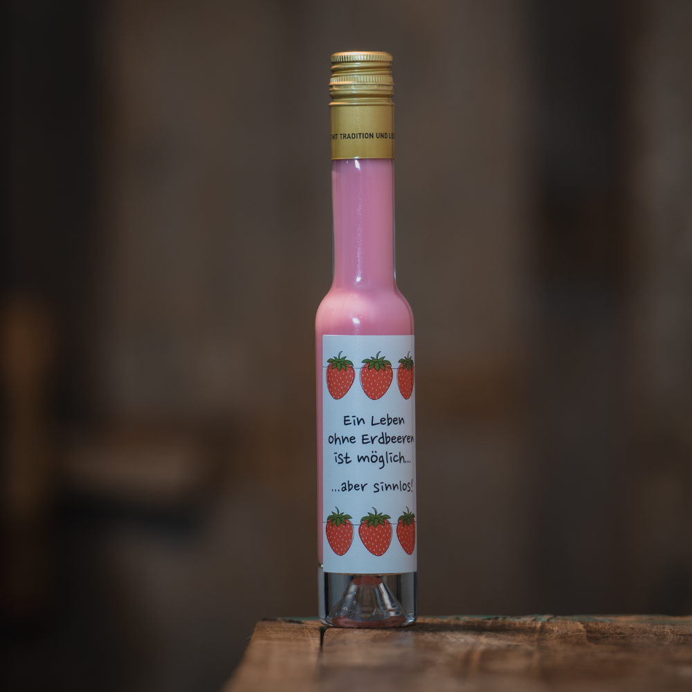 Leben ohne Erdbeeren Sahnelikör | Erdbeere Etikett | Erdbeer Likör 15%