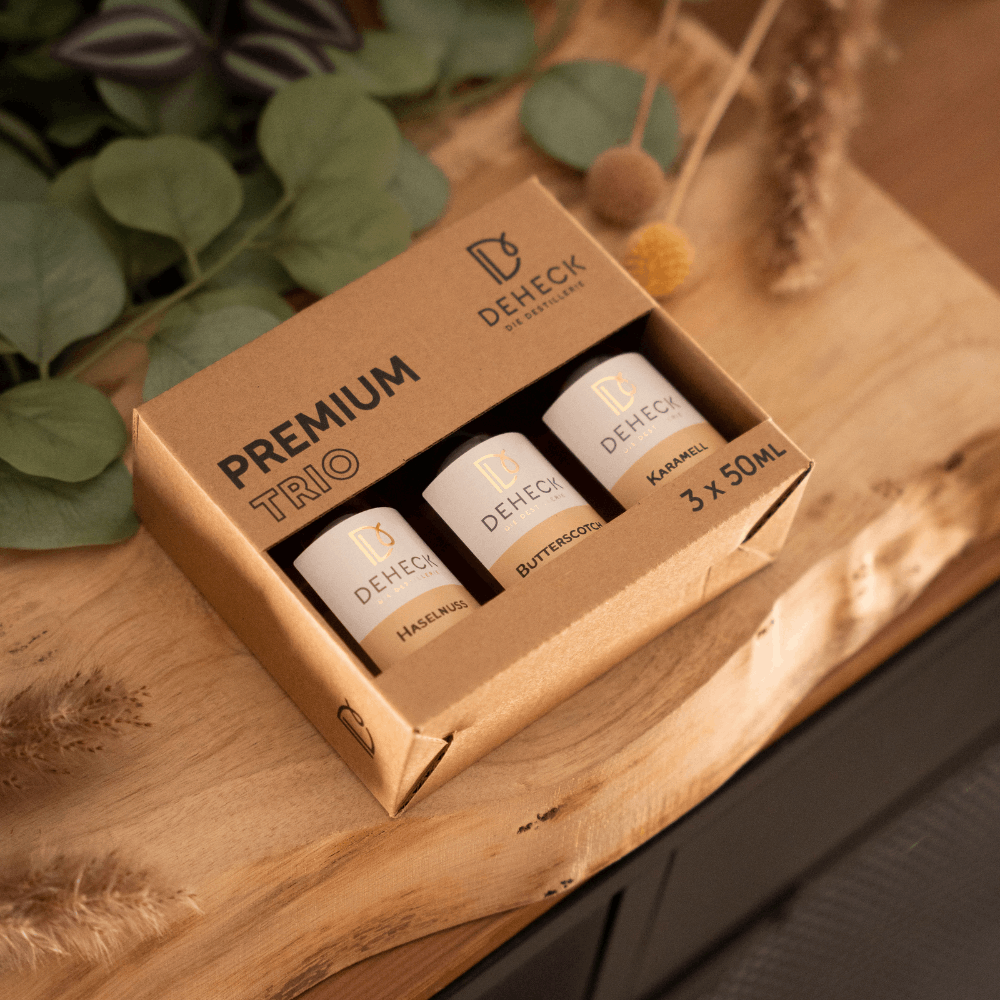 Deheck Geschenk Premium Liköre: Butterscotch, Haselnuss Likör und Karamell Likör