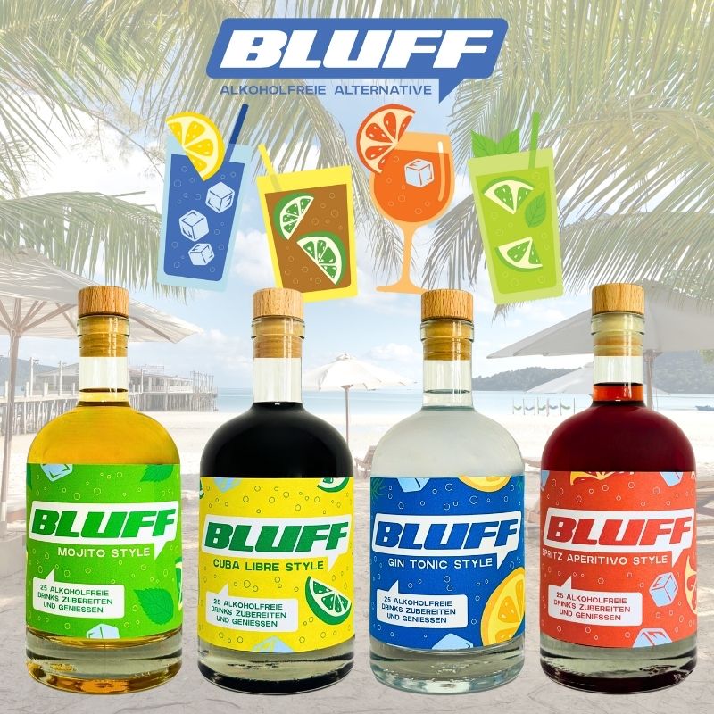 alkoholfreie Cocktails Set fertig kaufen | 4x 500 ml alkoholfreie Drinks mixen | Virgin Mojito, Vigin Cuba Libre, Virgin Gin Tonic & Virgin Aperitif
