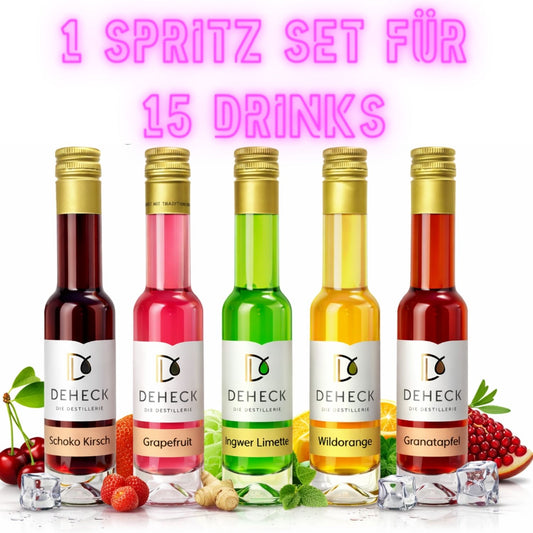 Spritz & Cheers Set (+ gratis Cocktail Mix Set) | 5 fruchtige Liköre für 15 perfekte Spritz Drinks