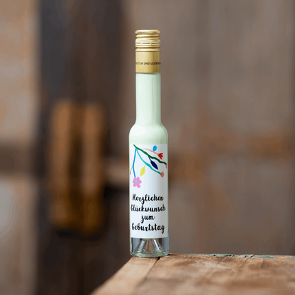 Alkohol-Geschenk Pistazienlikör Blumenserie - Geschenkidee mit Alkohol zum Geburtstag