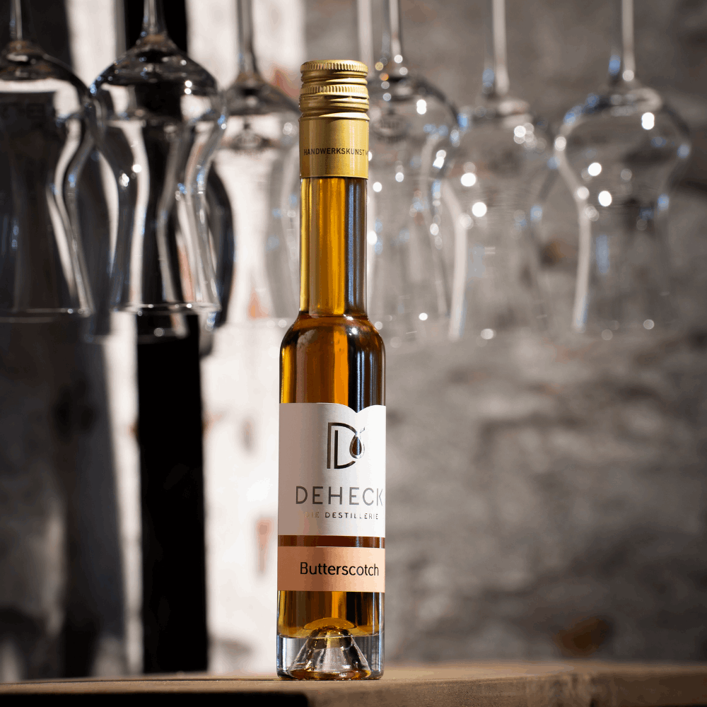 Butterscotch Whisky Likör in 100 ml Flasche von der Destillerie und Likörmanufaktur Deheck