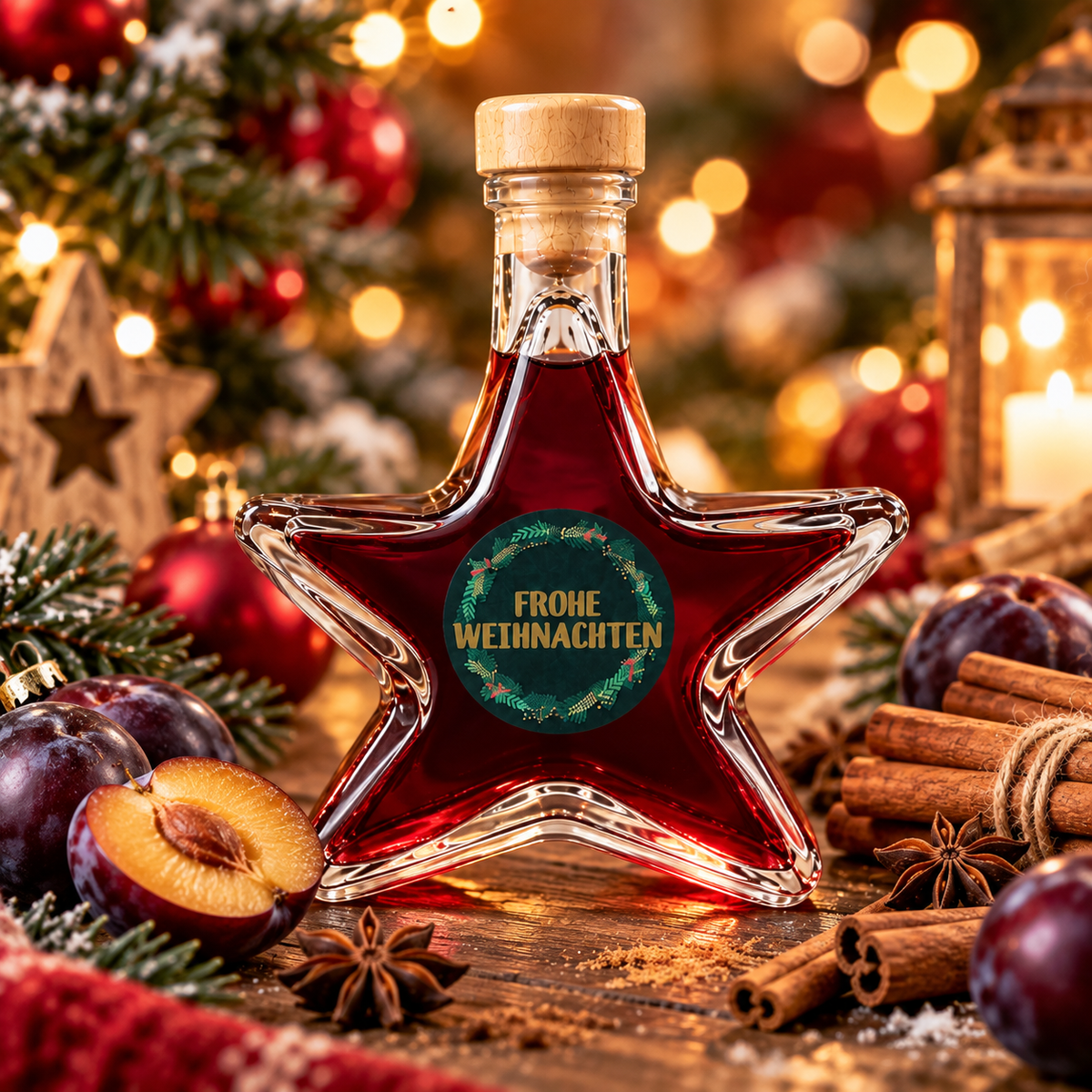 Weihnachtsstern Flasche Weihnachtslikör | Bratapfel Likör oder Pflaume-Zimt Likör | 18% - 20% (Kopie)