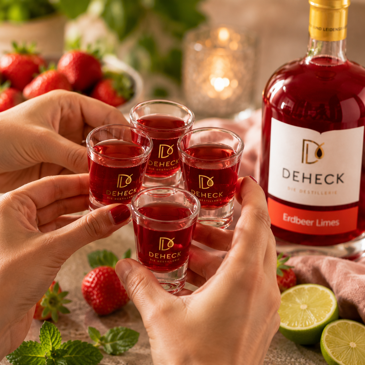 Erdbeer Limes Likör | fruchtiger Erdbeer Likör mit Fruchtpüree | 15%
