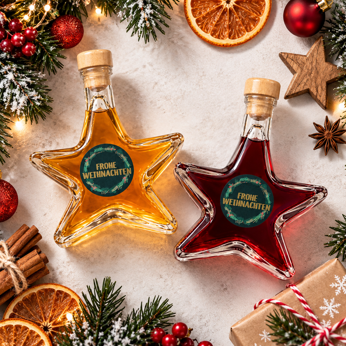 Weihnachtsstern Flasche Weihnachtslikör | Bratapfel Likör oder Pflaume-Zimt Likör | 18% - 20% (Kopie)