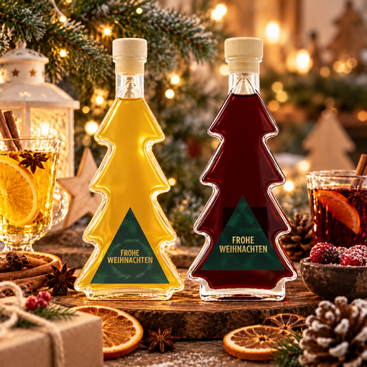 Tannenbaum Flasche Weihnachtslikör | Bratapfel Likör oder Pflaume-Zimt Likör | 18% - 20%