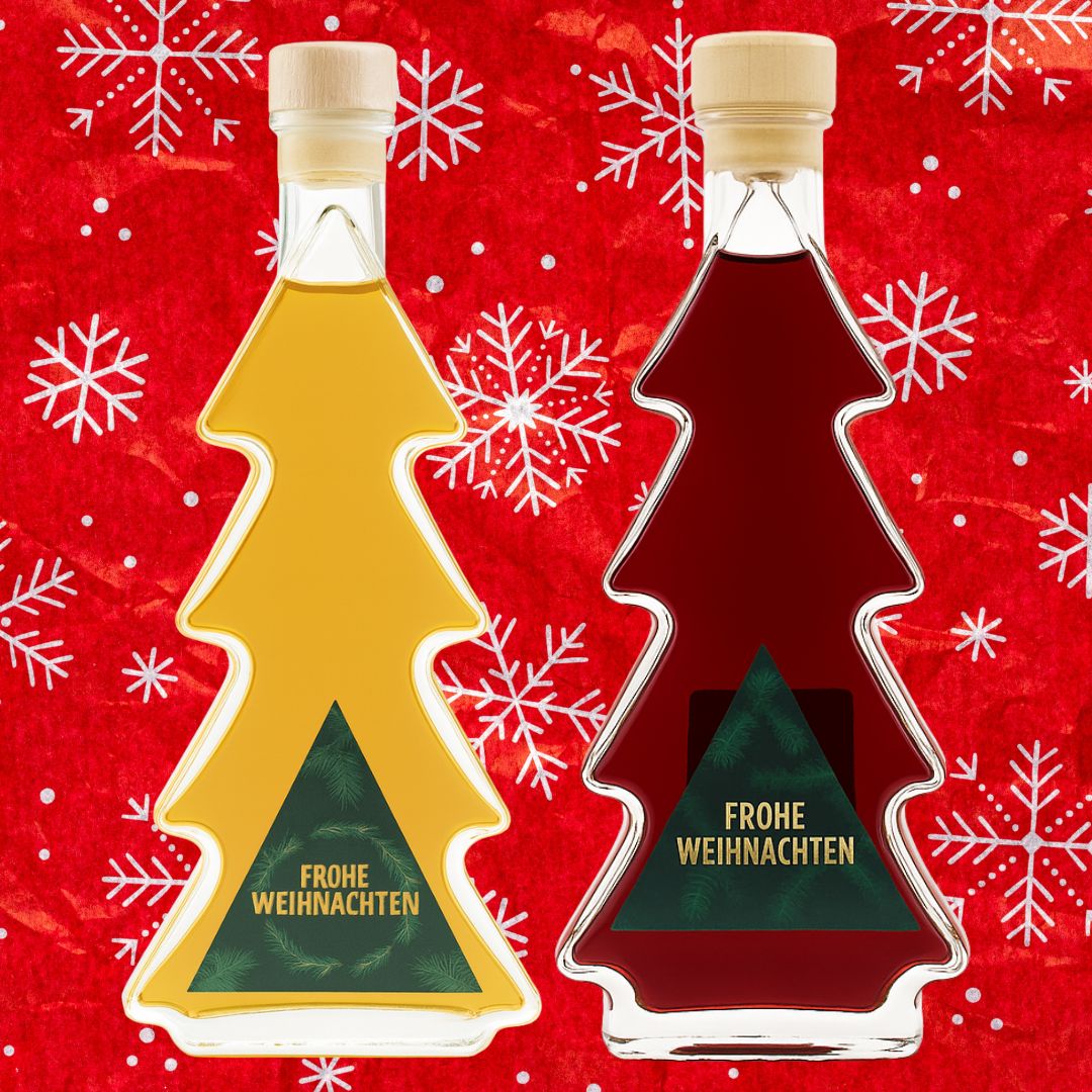 Tannenbaum Flasche Weihnachtslikör | Bratapfel Likör oder Pflaume-Zimt Likör | 18% - 20%
