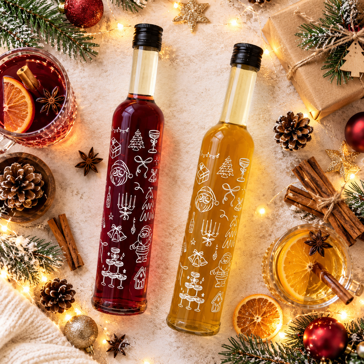 bedruckte Weihnachtslikör Flasche | Pflaume-Zimt Likör oder Spekulatius Sahnelikör | 15% - 18%